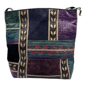 Sharif Vintage 80s Multicolor Leather Suede Patchwork Purse Crossbody Bag